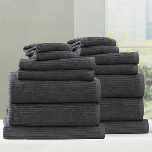 14pc Renee Taylor Cobblestone Bath/Hand Towel Set 650 GSM Cotton Ribbed Granite