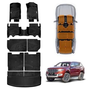 3D Floor Mats Boot Liners Set for Ford Everest SUV 2015-2022 All Weather Kick Back Seat Protector