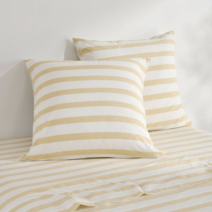 Dreamaker Cove Washed Cotton Yarn Dyed Wide Stripe Euro Pillowcase Sand Twin Pack