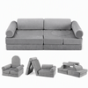 Keezi Kids Modular Sofa 12PCS Play Couch Set with Removable Washable Cover Grey