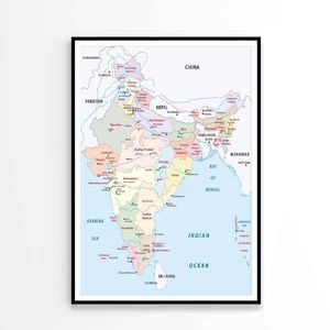 India Administrative Map  Print 100% Australian Made 90x120cm  (Poster)
