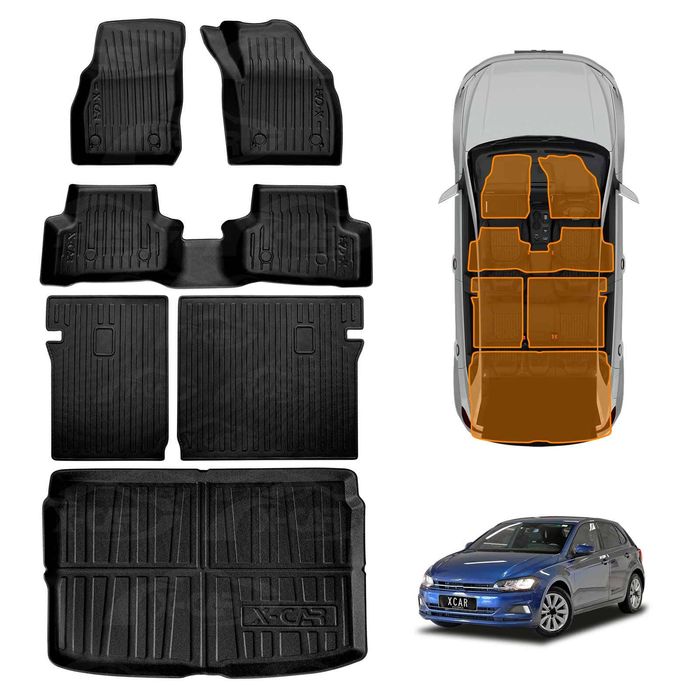 Floor Mats Boot Liner for Volkswagen Polo MK6 Hatch 2018-Onwards  Cargo Kick Back Seat Cover