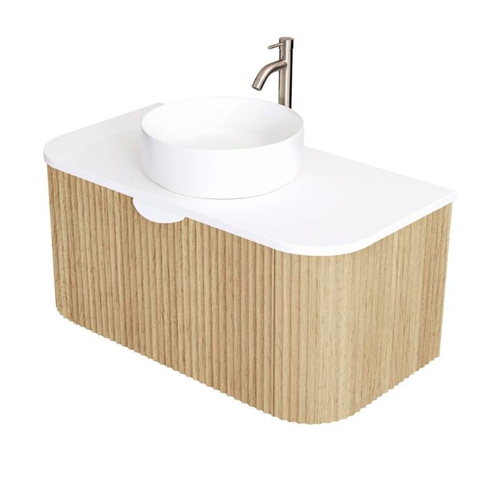 CIBO 900mm White Oak Ripple Luxe Vanity With Solid Surface Top & White Basin