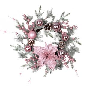 Christmas Pink Rattan Hanging Garland with Balls [Pink]