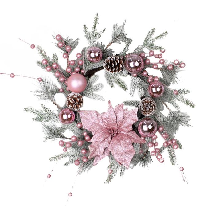 Christmas Pink Rattan Hanging Garland with Balls [Pink]