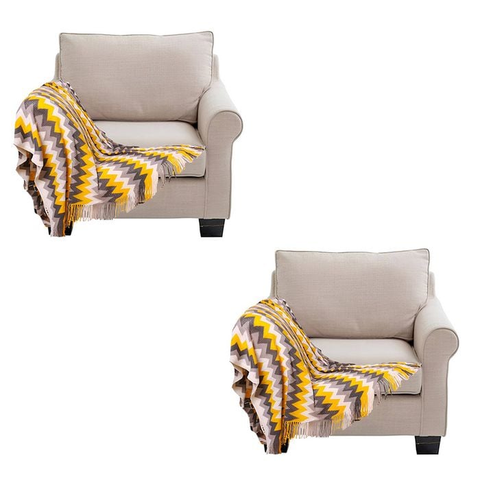 SOGA 2X 170cm Yellow Zigzag Striped Throw Blanket