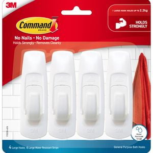Command Large White Bathroom Utility Adhesive Hooks - 4 Pack