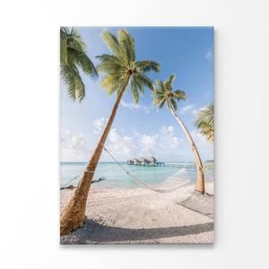 Beach With Palm Trees and Hammock  Print 100% Australian Made 100 x 150cm  (Acrylic)