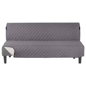 Smarcute 3 Seater Quilted Reversible Armless Futon Sofa Bed Cover Couch Cushion Grey