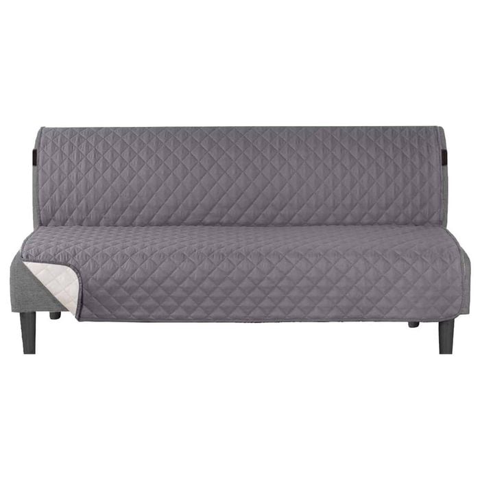 Smarcute 3 Seater Quilted Reversible Armless Futon Sofa Bed Cover Couch Cushion Grey