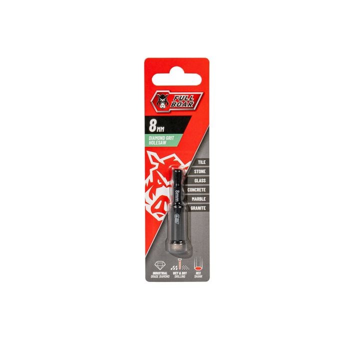 Full Boar 8mm Diamond Grit 1/4" Hex Shank Holesaw Bit