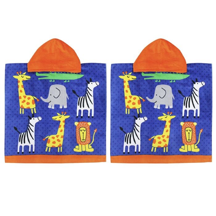 2PK Onkaparinga Kids 60x120cm Absorbent Hooded Beach Towel - Animals