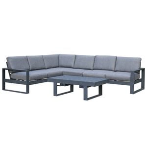 FurnitureOkay Manly 5-Piece Aluminium Outdoor Modular Lounge Setting - Charcoal