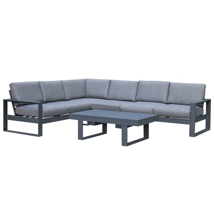 FurnitureOkay Manly 5-Piece Aluminium Outdoor Modular Lounge Setting - Charcoal