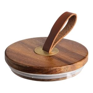 Airtight Wooden Storage Jar Lid - Round Scandinavian Style With Leather Handle and Silicone Seal