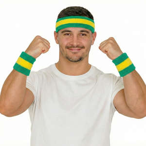 3pcs Australia Green & Gold/Yellow Headband & Wristband Set for Australia Day & More
