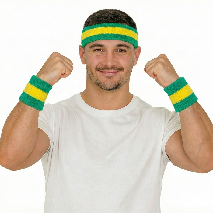 3pcs Australia Green & Gold/Yellow Headband & Wristband Set for Australia Day & More