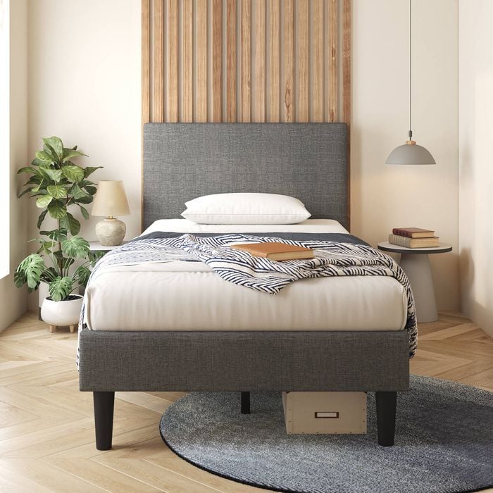 Zinus Single Bed Frame Base Fabric Dark Grey | Perfect For Toddler Kids Bed