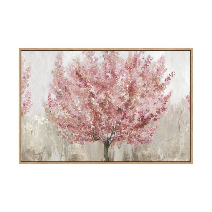 Artey | Rosy Leaves - Framed Canvas - Natural Frame - 100 x 150cm