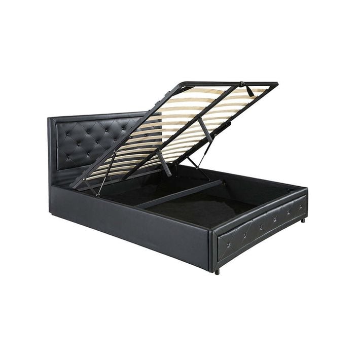 Foret Bed Frame King Gas Lift Storage Base Bedroom Furniture Pu Leather Black