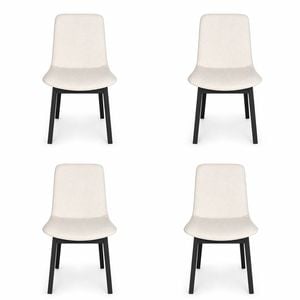 Pack of 4 | Cozy Upholstered Dining Chair | Black Legs - Ivory Fabric