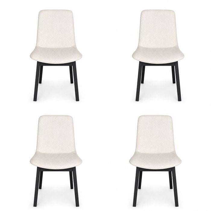 Pack of 4 | Cozy Upholstered Dining Chair | Black Legs - Ivory Fabric