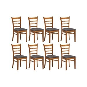 Linaria Dining Chair Set of 8 Crossback Solid Rubber Wood Fabric Seat - Walnut