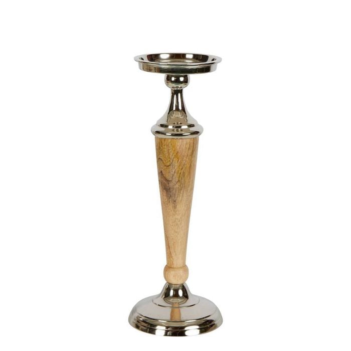 Belle Atlas Aluminium Wooden Candle Stick Holder Small 36.5cm - Natural