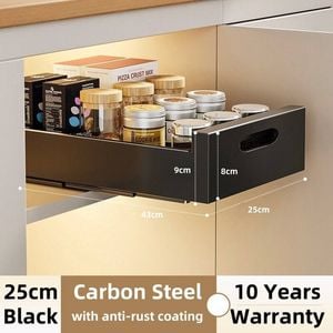 Kitchen Cabinet Pull Out Slide Drawer Shelf Organiser Rack Storage Holder Spices,no Drill Slide Out Drawers 25cm Black