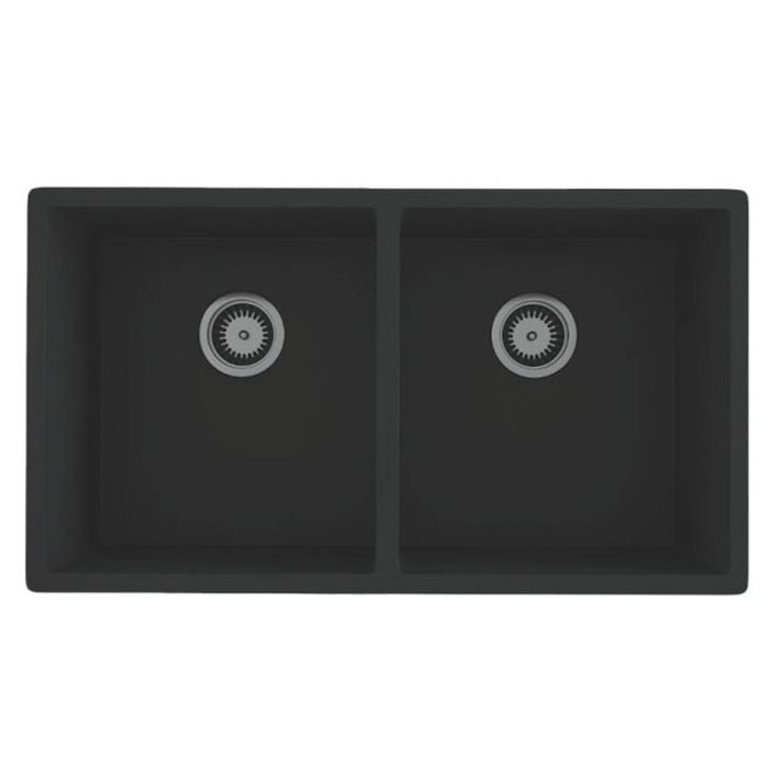 Amelie Deauville 813mm Quartz Double Bowl Sink Matte Black