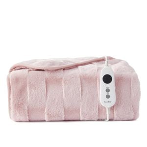 Dreamaker Basketweave Faux Fur Washable Electric Heated Throw Blanket Blush Pink - 130x160cm | Overheat Protection & Auto-off