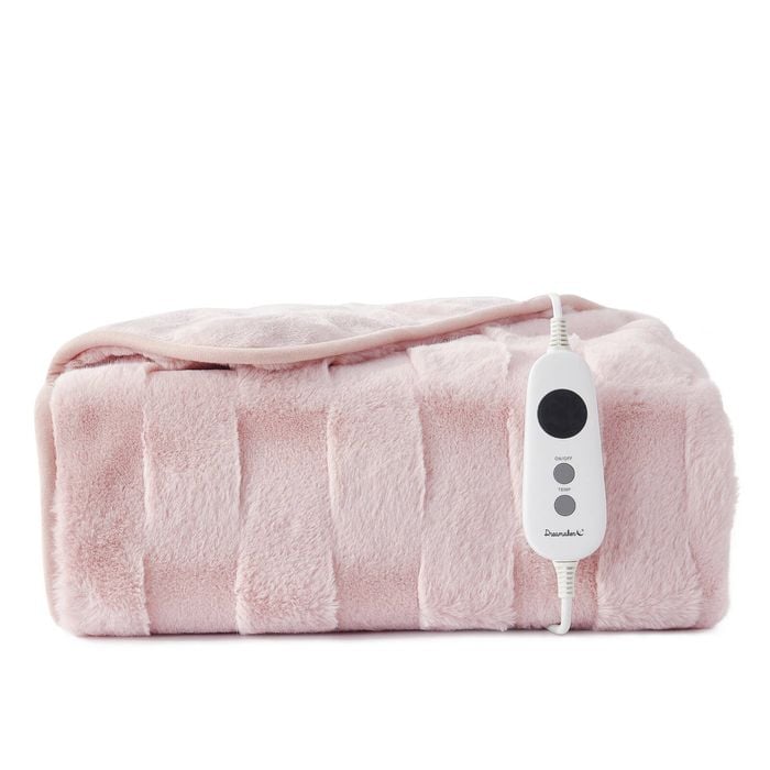 Dreamaker Basketweave Faux Fur Washable Electric Heated Throw Blanket Blush Pink - 130x160cm | Overheat Protection & Auto-off
