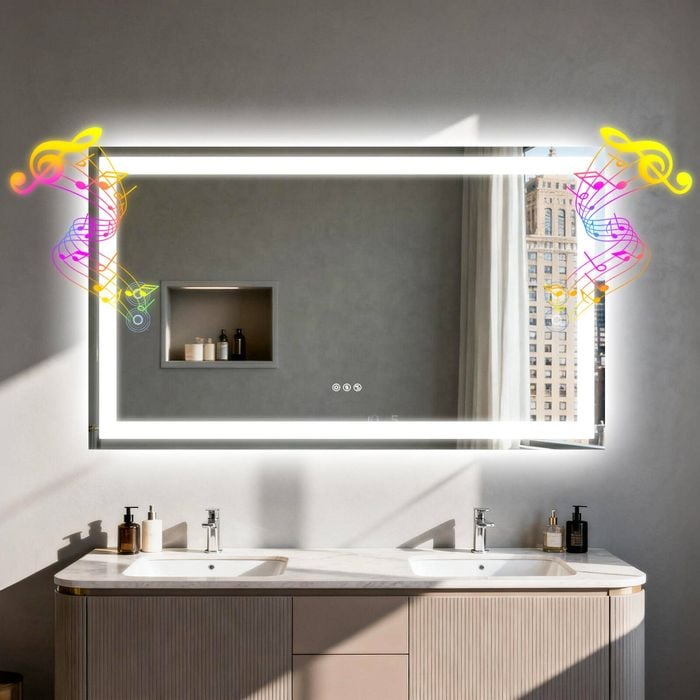 OAKORY 120x70cm Rectangular LED Bathroom Mirror with Bluetooth Speaker Dimmable Light Anti-Fog Touch Control