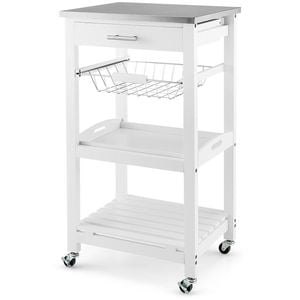 Costway 5-tier Kitchen Storage Cart Food Prep Table W/stainless Steel Tabletop White
