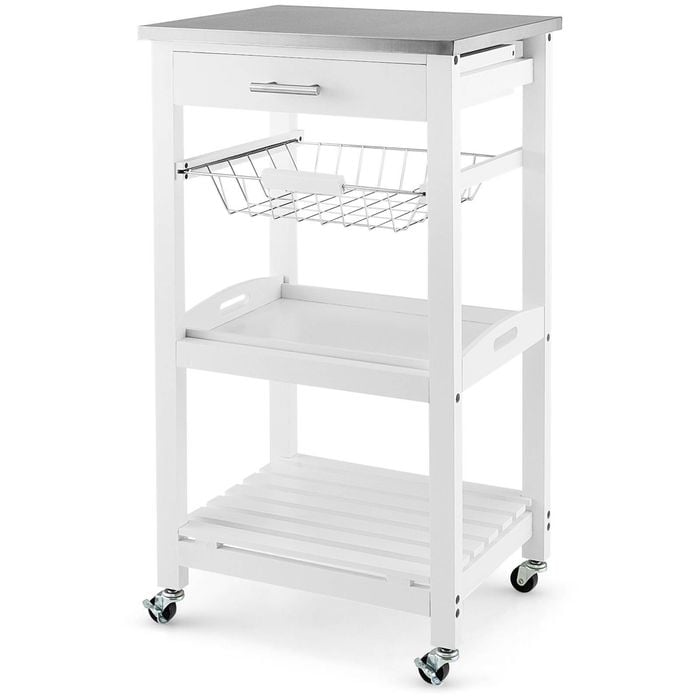Costway 5-tier Kitchen Storage Cart Food Prep Table W/stainless Steel Tabletop White