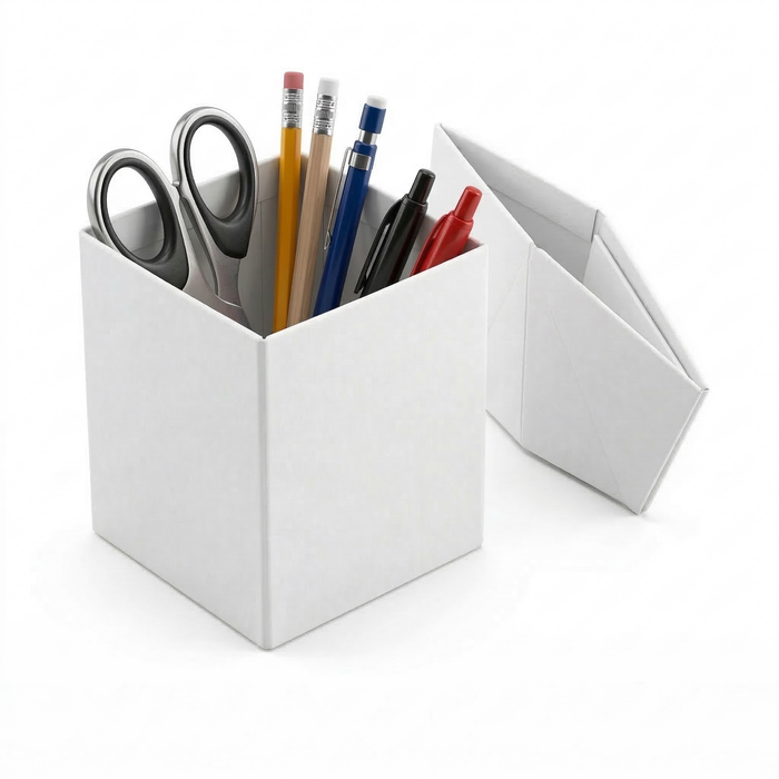 Foldable Pencil Cup For Home Office Desk Ruler Scissor Holder Eazi Fold In White