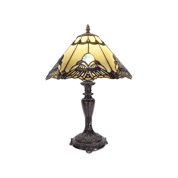 G&g Benita Leadlight Tiffany Table Lamp - Beige