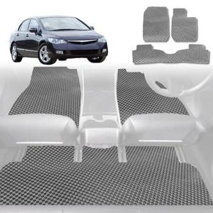 6D Diamond Car Floor Mats for Honda Civic 2006-2012-Full Set-Grey-Outback GT