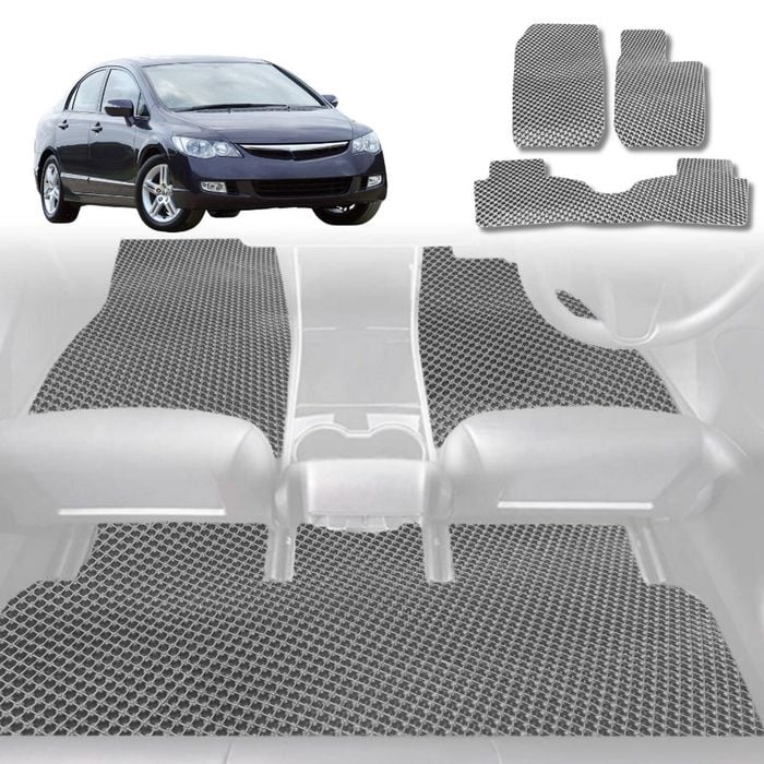 6D Diamond Car Floor Mats for Honda Civic 2006-2012-Full Set-Grey-Outback GT
