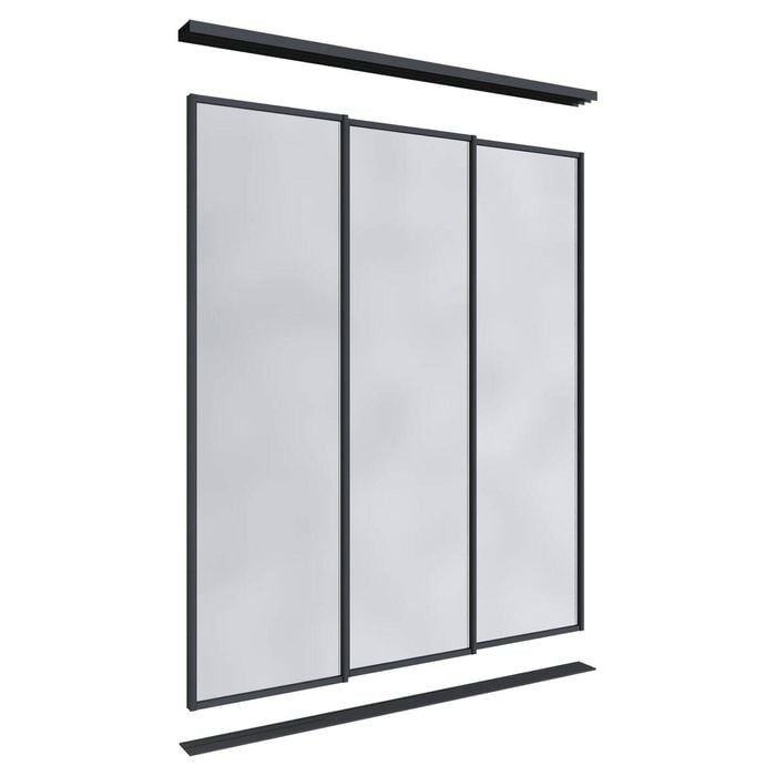 Lugna 2100 x 1800mm Black Mirror Wardrobe Triple Sliding Doors
