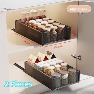 2pcs Cabinet Pull Out Slide Drawer Kitchen Shelf Organiser Rack Storage Spices Holder Cabinets Mini Black - Mini Black