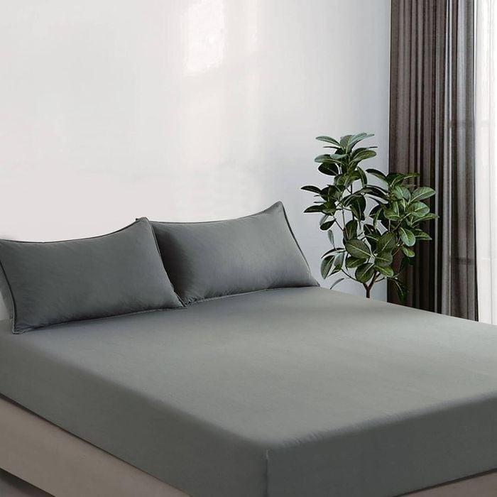CleverPolly Vintage Washed Microfibre Fitted Sheet Set with Matching Pillowcases (Grey, Double)