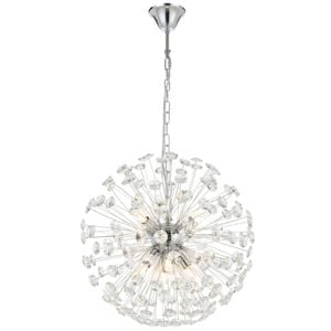 Telbix Lerida Modern Pendant Hanging Lamp Light Metal Crystal Chrome Clear Gloss