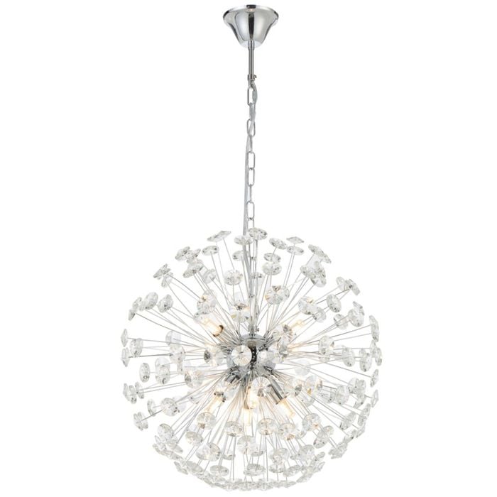 Telbix Lerida Modern Pendant Hanging Lamp Light Metal Crystal Chrome Clear Gloss