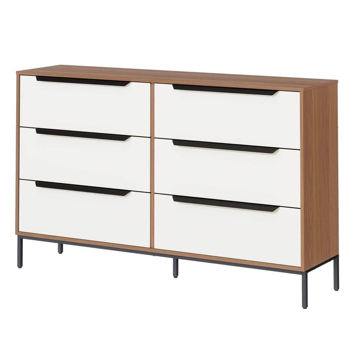 Astin Sinclair White & Oak-Look Walton 6 Drawers Chest