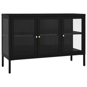 vidaXL Sideboard Black Steel and Glass Side Cabinet Cupboard Home Organiser