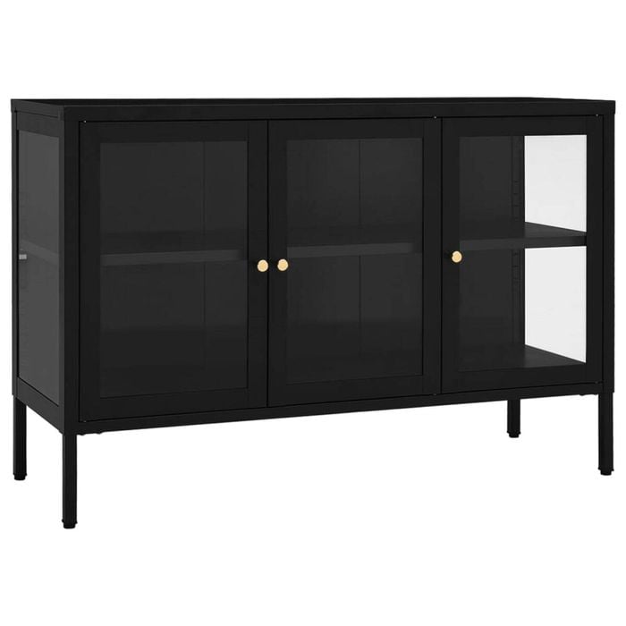 vidaXL Sideboard Black Steel and Glass Side Cabinet Cupboard Home Organiser