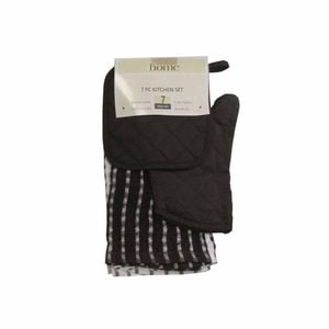 Dark Brown 7 Pce Pot Holder Oven Glove Tea Towel Kitchen Set
