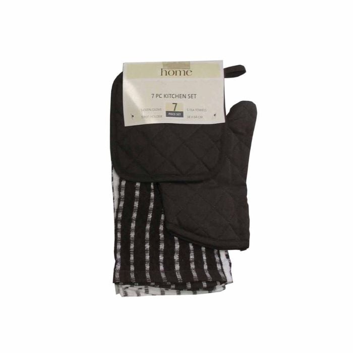 Dark Brown 7 Pce Pot Holder Oven Glove Tea Towel Kitchen Set