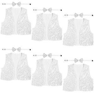 6x Kids Sequin Vest Bow Tie Set Costume 80s Party Dress Up Waistcoat - Silver - Silver | Silver | Boys